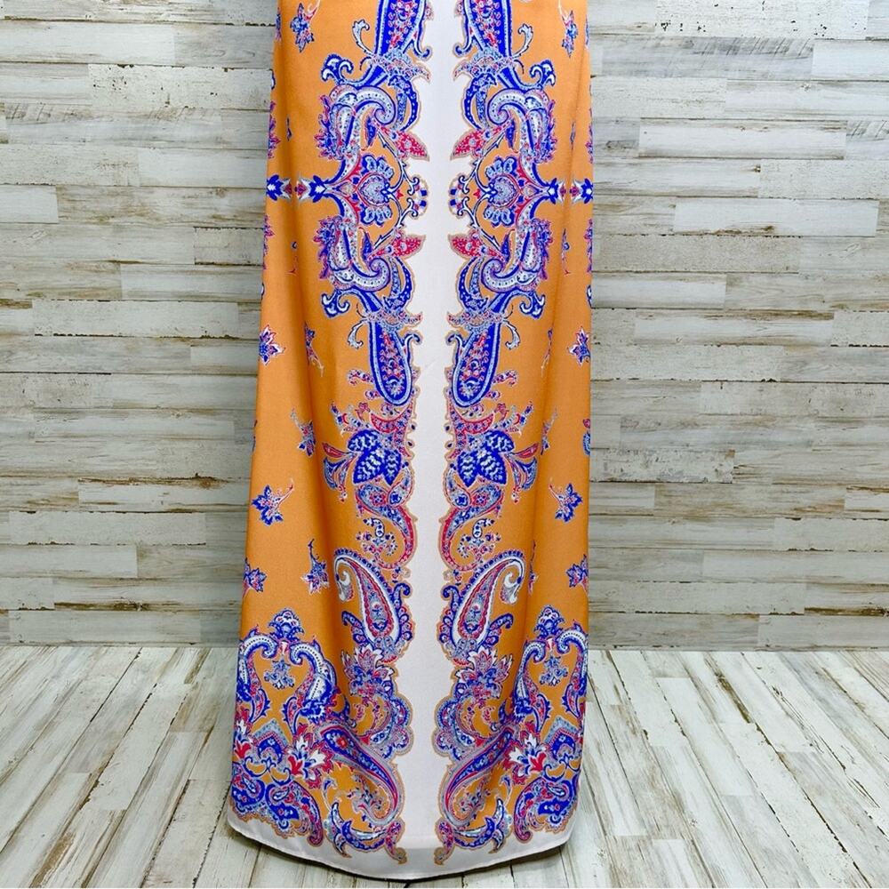 Clover Canyon Halter Scarf Maxi Dress Size S Mustard Gold Blue Sleeveless - Picture 10 of 14